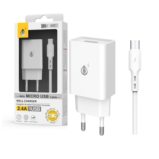 Carregador de Parede EU OnePlus A6173 com Cabo Micro 1 USB 5V/2,4 Branco